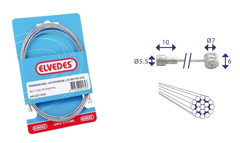 Elvedes rem binnenkabel 2 nippels 2250mm